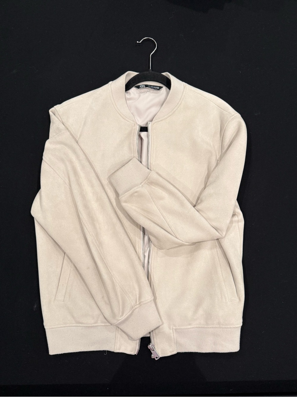 Zara Men's Light Cream Zip-Up Bomber Sweater
